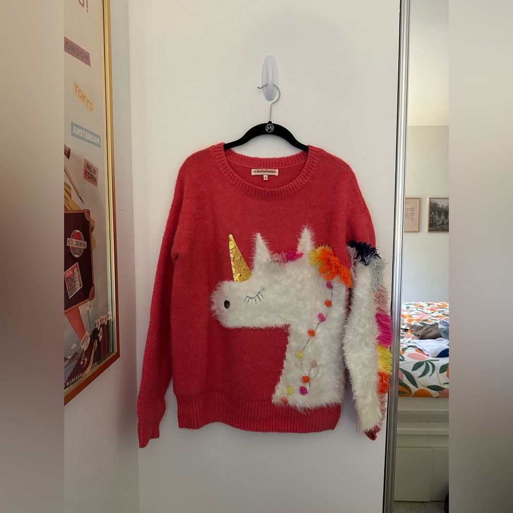 Unicorn Embellished Pink Sweater - Cozy Winter